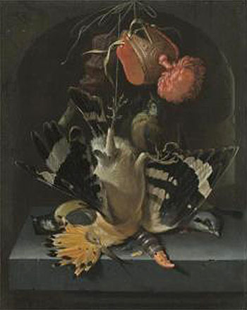 Still Life with a Hoopoe a Great Tit - Abraham Mignon reproduction oil painting