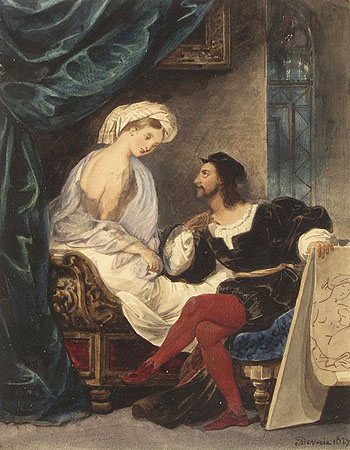 Lovers in 16th Century Costume c1800 - Achille Deveria reproduction oil painting