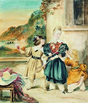 Enfants Jouant au Badmongton - Achille Deveria reproduction oil painting