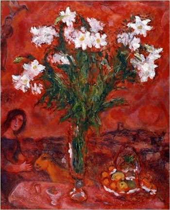White Flowers on Red 1975 - Marc Chagall reproduction oil painting