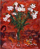 White Flowers on Red 1975 - Marc Chagall