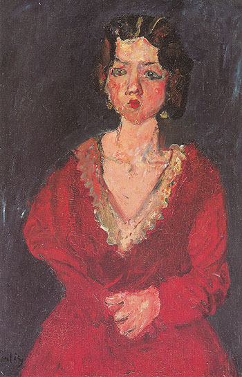 Woman in Red Against Blue Background c1928 - Chaim Soutine reproduction oil painting
