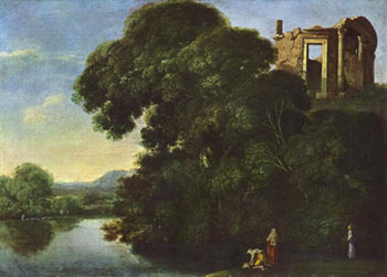 Landschaft mit dem Vestatempel in Tivoli c1600 - Adam Elsheimer reproduction oil painting
