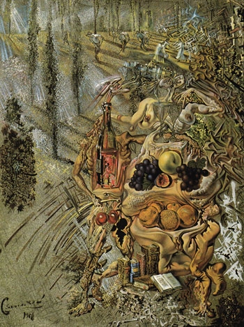 Diongsus Spitting the Complete Image of Cadaques on the Tip of the Tongus of a Three Storied Gaudinian Woman c1958 - Salvador Dali reproduction oil painting