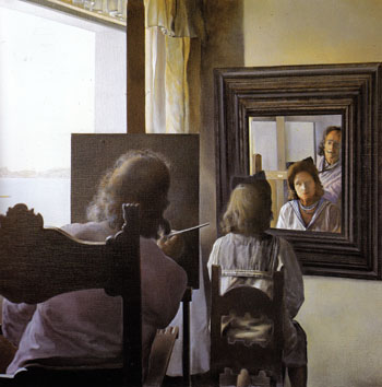 Dali From Behind Painting Gala from behind Who is Perpetuated in Six Virtual Corneas Which are Temporarily Reflected in Six Real Mirrors c1972 - Salvador Dali reproduction oil painting