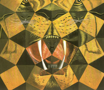 Fifty Abstract Paintings which as Seen from Two Yards Change into Three Lenins Masquerading as Chinese and as Seen from Six Yards Appear as the Head of a Royal Bengala Tiger 1963 - Salvador Dali reproduction oil painting