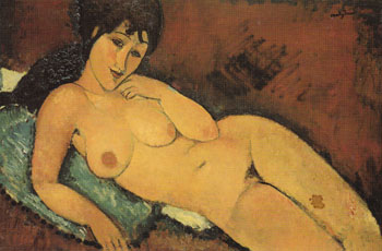 Nude on a Blue Cushion 1917 - Amedeo Modigliani reproduction oil painting