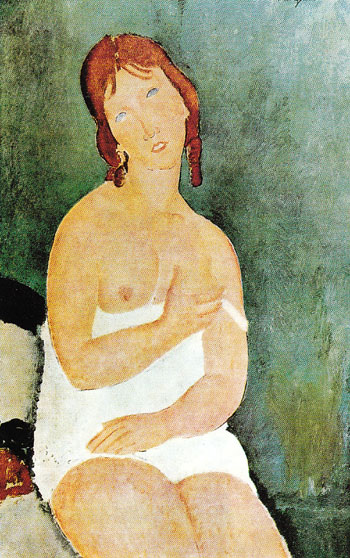 Red Haired Young Woman in Chemise 1918 - Amedeo Modigliani reproduction oil painting