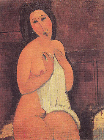 Seated Nude with a Shirt in Her Hands 1917 - Amedeo Modigliani reproduction oil painting