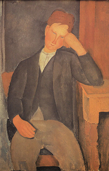 Young Peasant Leaning Against a Table 1918 - Amedeo Modigliani reproduction oil painting