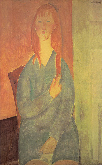 Seated Young Woman with Loose Hair 1919 - Amedeo Modigliani reproduction oil painting