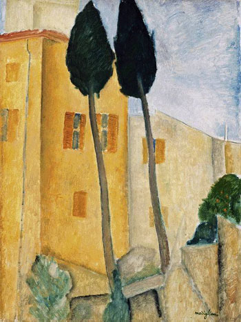 Cypress Trees and House - Amedeo Modigliani reproduction oil painting