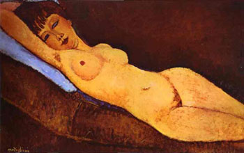 Reclining Nude with Blue Cushion 1917 - Amedeo Modigliani reproduction oil painting