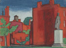Red Building with Statue c1920 - Oscar Bluemner