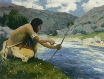 Bow Fishing Along the Rio Grande 1916 - E Irving Couse reproduction oil painting