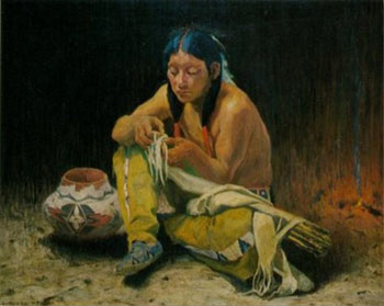 Braiding the Quiver - E Irving Couse reproduction oil painting