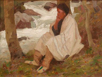 Contemplation - E Irving Couse reproduction oil painting