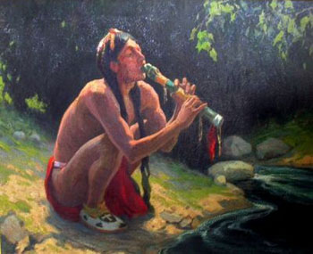 Flute Player B 1930 - E Irving Couse reproduction oil painting