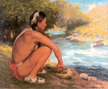Indian Beside the Mountain Stream 1914 - E Irving Couse reproduction oil painting