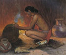 Indian by Firelight - E Irving Couse reproduction oil painting