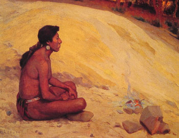 Indian Seated by A Campfire 1898 - E Irving Couse reproduction oil painting