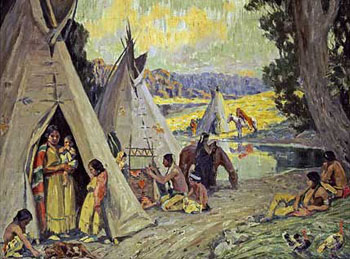 Indian Camp - E Irving Couse reproduction oil painting