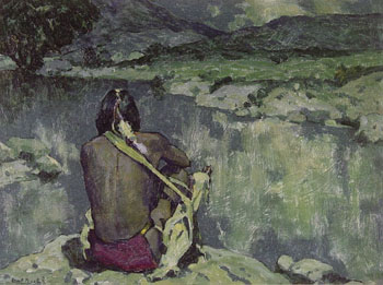 Moonlight Meditation 1935 - E Irving Couse reproduction oil painting
