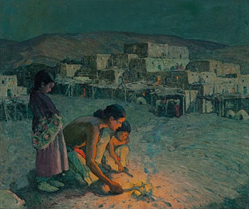 Moonlight Pueblo in Taos - E Irving Couse reproduction oil painting