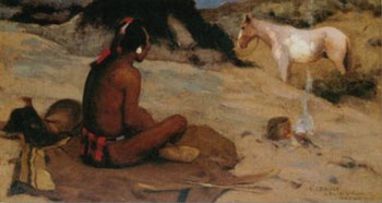 Peaceful Indian at a Campsite - E Irving Couse reproduction oil painting