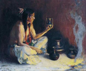 Taos Indian and Pottery - E Irving Couse reproduction oil painting