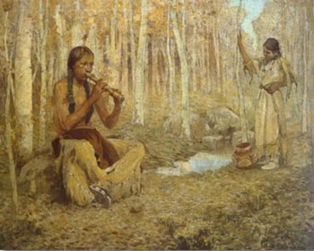 The Flute Song Painting - E Irving Couse reproduction oil painting