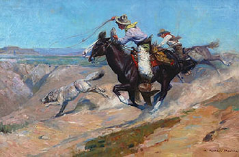 Roping a Wolf - W Herbert Dunton reproduction oil painting