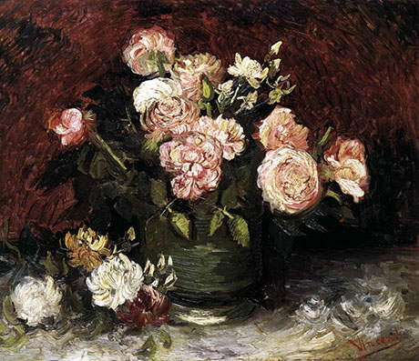 Bowl with Peonies and Roses - Vincent van Gogh reproduction oil painting