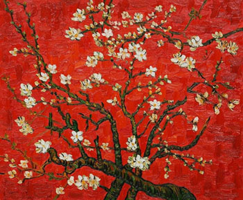 Branches of Almond Tree in Blossom in Red - Vincent van Gogh reproduction oil painting