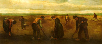 Farmers Planting Potatoes - Vincent van Gogh reproduction oil painting