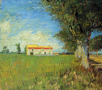 Farmhouses in A Wheat Field - Vincent van Gogh reproduction oil painting