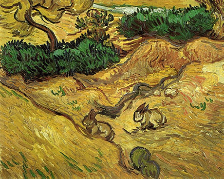 Field with Two Rabbits December 1889 - Vincent van Gogh reproduction oil painting