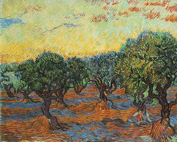 Olive Grove Orange Sky November 1889 - Vincent van Gogh reproduction oil painting