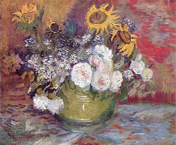 Still Life with Roses and Sunflowers - Vincent van Gogh reproduction oil painting