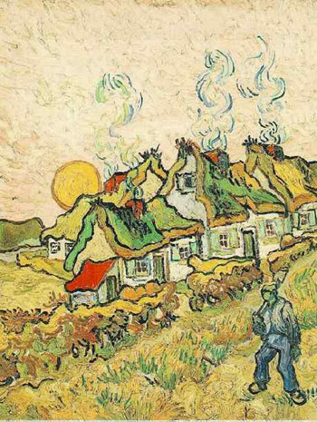 Thatched Cottages in the Sunshine Reminiscence of the North February 1890 - Vincent van Gogh reproduction oil painting