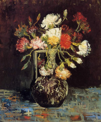 Vase with White and Red Carnations - Vincent van Gogh reproduction oil painting