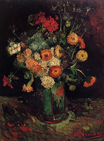Vase with Zinnias and Geraniums - Vincent van Gogh reproduction oil painting