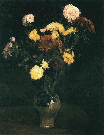 Vase with Carnations and Zinnias - Vincent van Gogh reproduction oil painting