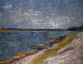 View of a River with Rowing Boats - Vincent van Gogh reproduction oil painting