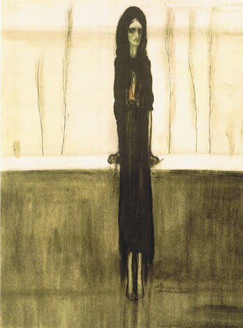 LAttente Femme Dans Une Attitude Tragique Dans Un Paysage Austere - Leon Spilliaert reproduction oil painting