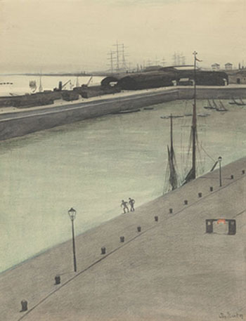 Port dOstende Quai Avec Deux Figures - Leon Spilliaert reproduction oil painting