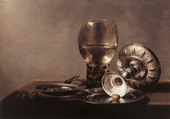 Still Life with Wine Glass and Silver Bowl - Pieter Claesz reproduction oil painting