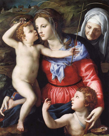 The Madonna and Child with Saint John the Baptist and Saint Anne - Agnolo Bronzino reproduction oil painting