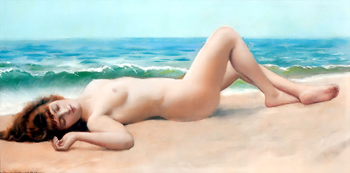 Nu Sur La Plage - John William Godward reproduction oil painting