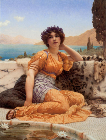With Violets Wreathed and Robe of Saffron Hue - John William Godward reproduction oil painting